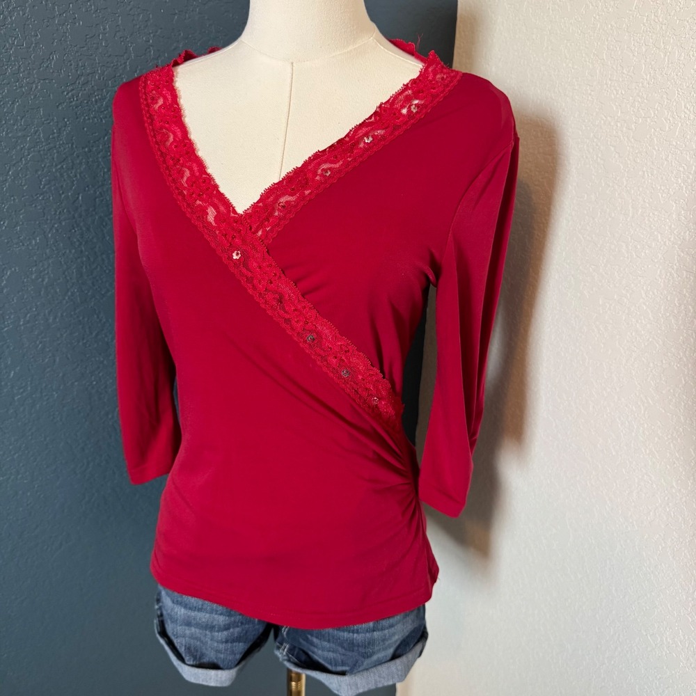 Y2K Coquette Fairycore A. Byer Beaded Wrap Top Large Red